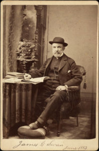 Carte-de-visite of James G. Swan just before departing for the Queen Charlotte Island, British Columbia. From the Franz R. and Kathryn M. Stenzel Collection of Western American Art, Yale Collection of Western Americana, Beinecke Rare Book and Manuscript Library. Courtesy of Yale University, New Haven, Connecticut.